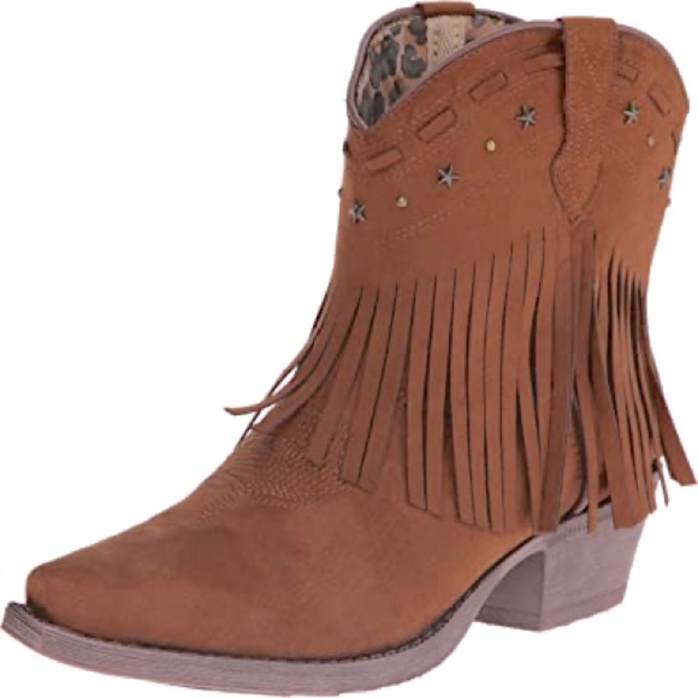 Dingo Cassidy Rust Fringe and Star Studded Bootie